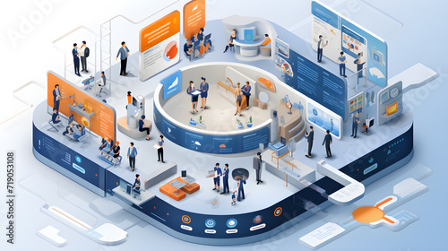 project management software, customer relationship management (CRM) systems, analytics dashboards, and communication platforms, isomeric vectors.