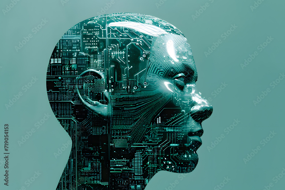 Future, big data and human face with technology, innovation Future, big data and human face with technology, innovation