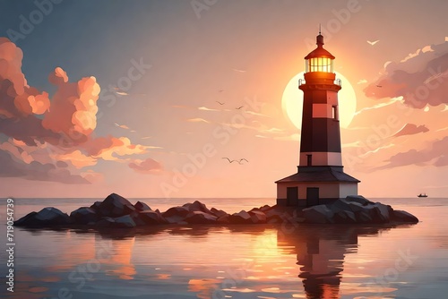 lighthouse at dusk. AI generated