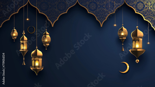 lantern and crescent moon of Ramadhan celebration