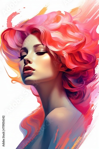 woman dyed hair style, woman face, illustration