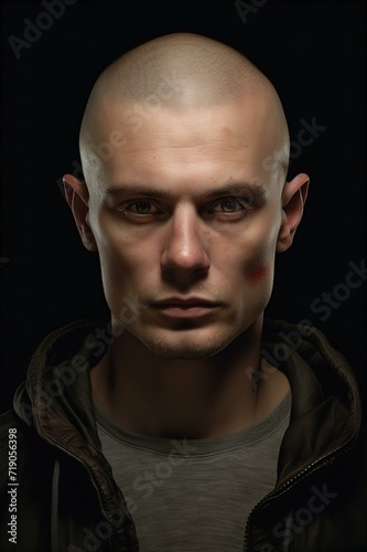 man skin head hair style, man face, photo realism