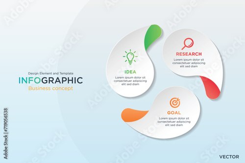 Fototapeta Naklejka Na Ścianę i Meble -  infographic business concept. abstract arrow shape 3 Steps Design Element and Template on Background White Light Mode. On Vector
