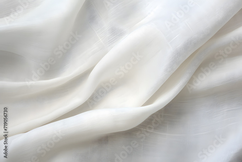 Soft draped neutral beige linen fabric texture, textile background with abstract folds