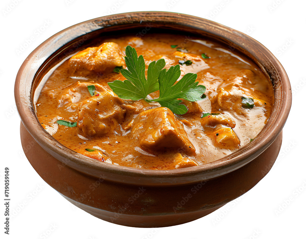 murgh makhani Cutout clipart,Indian food, isolated on white and transparent background