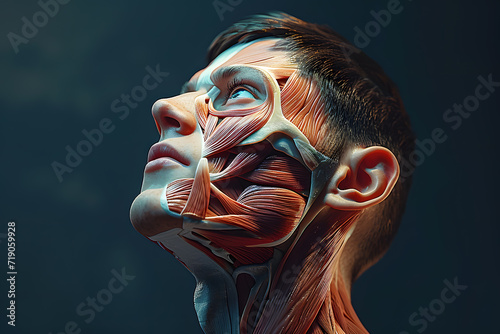 SIde view man face human anatomy, skin and muscles photo