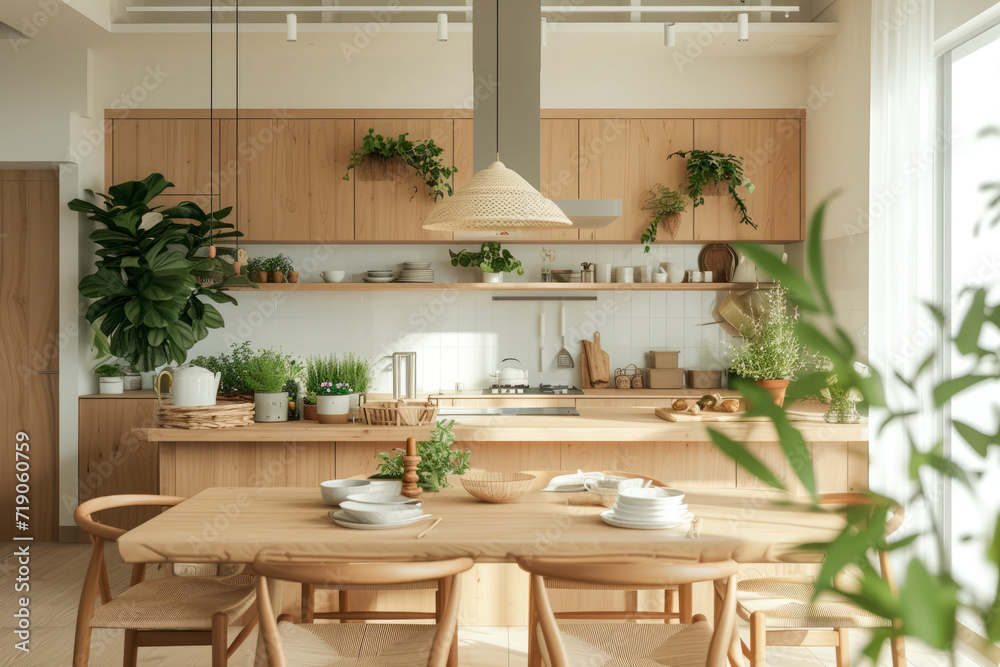 Minimalism modern interior japandi design,kitchen and dining room