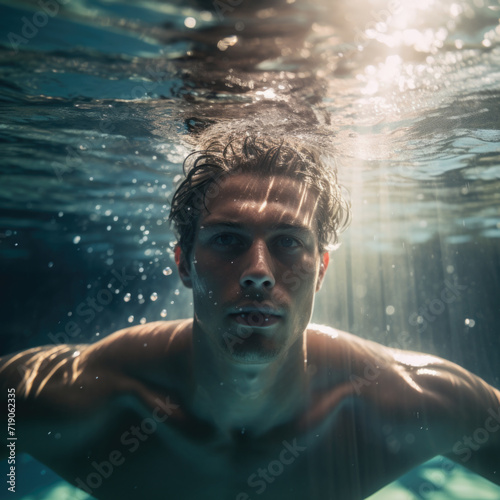 Underwater portrait of man at swimming pool © Ruslan Gilmanshin