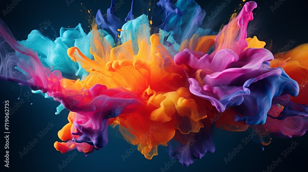 Dynamic burst of colors: high-resolution 4k photo, freezing vibrant paint splashes in creative motion