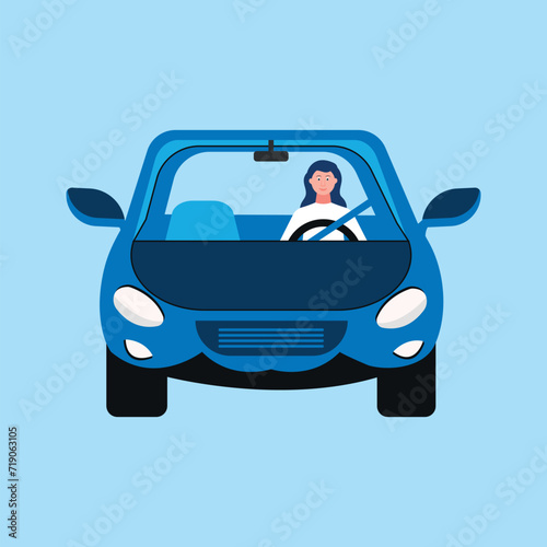 Taking a driving test at a driving school. Vector illustration