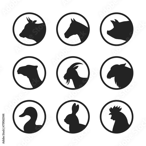 Farm animals and birds icon set vector illustration