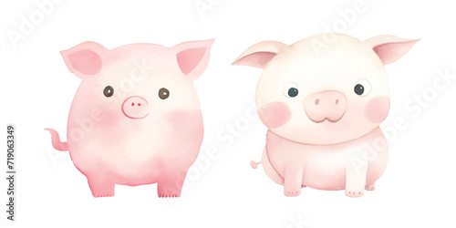 cute pig watercolor vector illustration