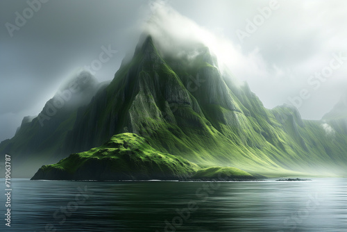 High mountains and cloudy green from the ocean view
