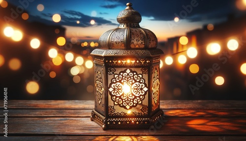 Ramadan Lantern Lights Shine Brightly in the Darkness on a Blurred Background