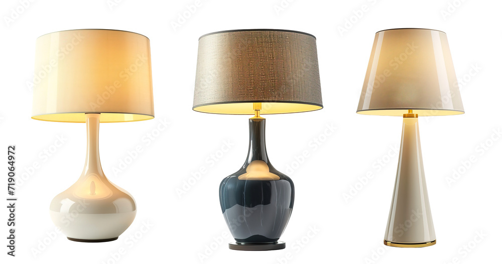 Collection of modern elegant set of lamp tables over isolated transparent background Collection of modern elegant set of lamp tables over isolated transparent background