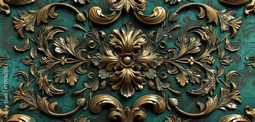 Baroque-inspired seamless vector in forest green and antique bronze, radiating natural opulence.
