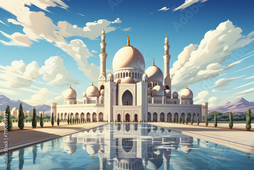 islamic background. Mosque on a blue background. gift card.