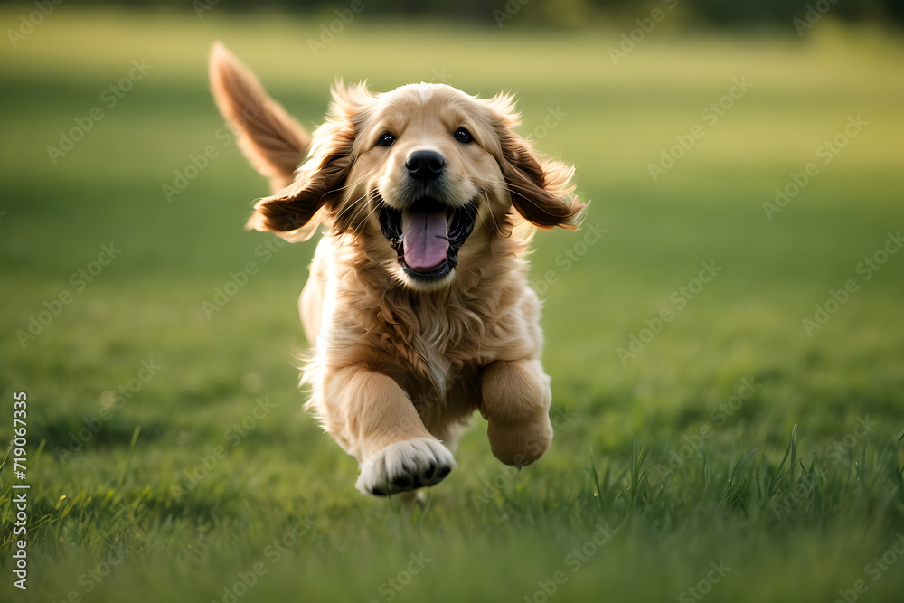 Cute Golden Retriever Playing Joyfully in the Garden - Generative AI Image Cute Golden Retriever Playing Joyfully in the Garden - Generative AI Image