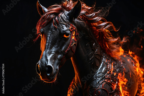 horse with fire effect dark background