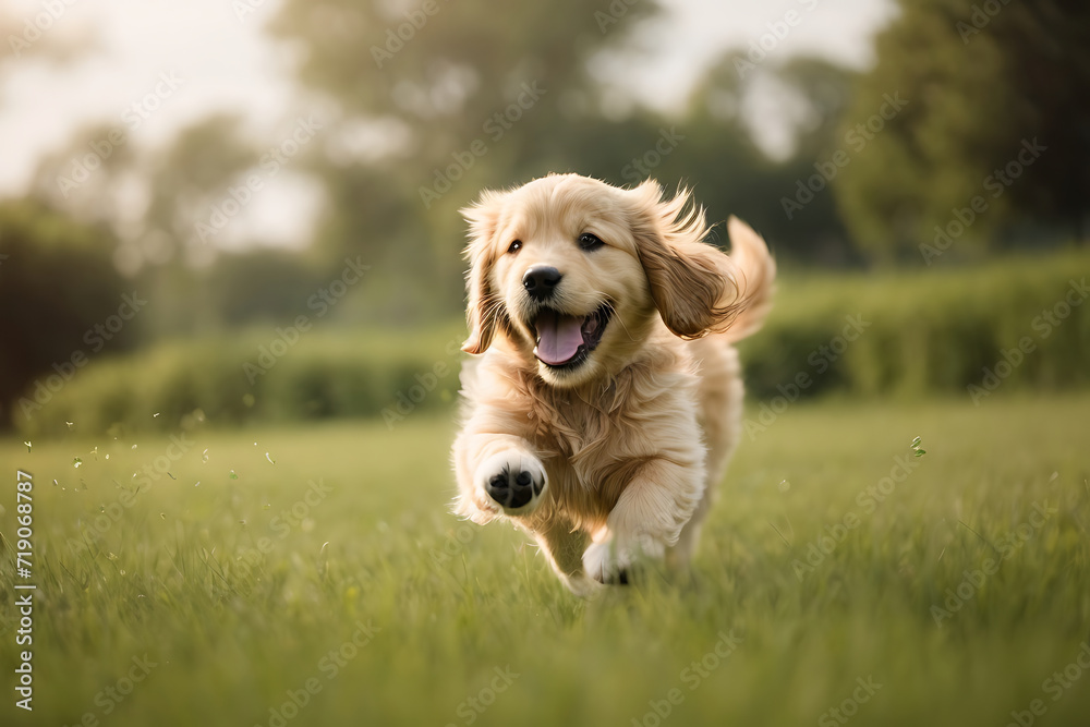 Cute Golden Retriever Playing Joyfully in the Garden - Generative AI Image Cute Golden Retriever Playing Joyfully in the Garden - Generative AI Image