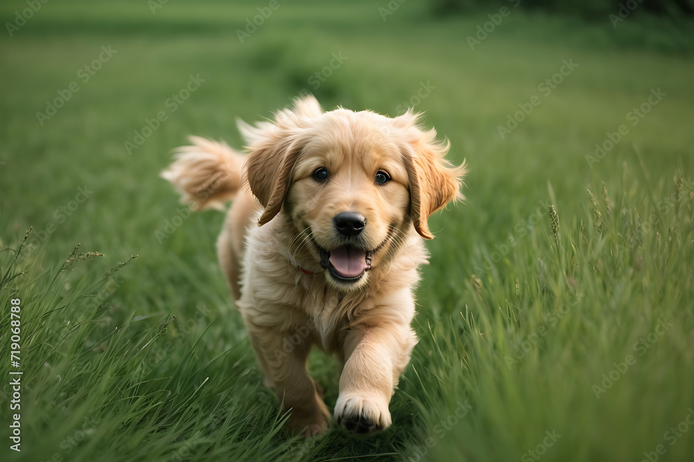 Cute Golden Retriever Playing Joyfully in the Garden - Generative AI Image Cute Golden Retriever Playing Joyfully in the Garden - Generative AI Image
