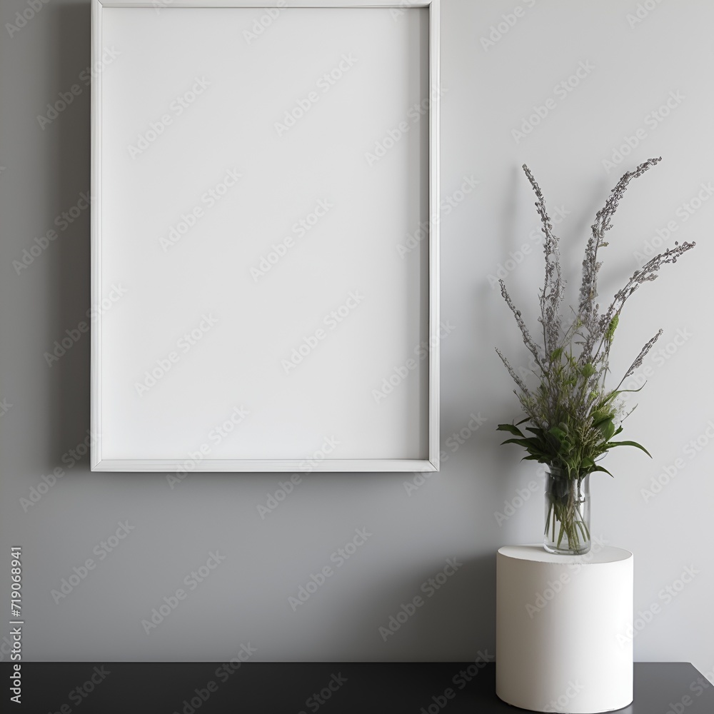 Poster mockup with vertical frame in home interior background Poster mockup with vertical frame in home interior background