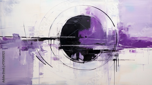Modern Abstract painting art  echnique background  with dots, curves, circles and lines in white, purple and black. photo
