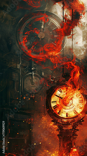  The clock consumed by flames.