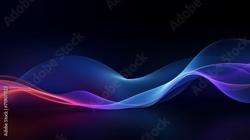  Abstract illustration in the form of waves with a combination of blue, purple and red shades on a dark background for wallpaper, advertising or gift wrapping and web design. Generative AI