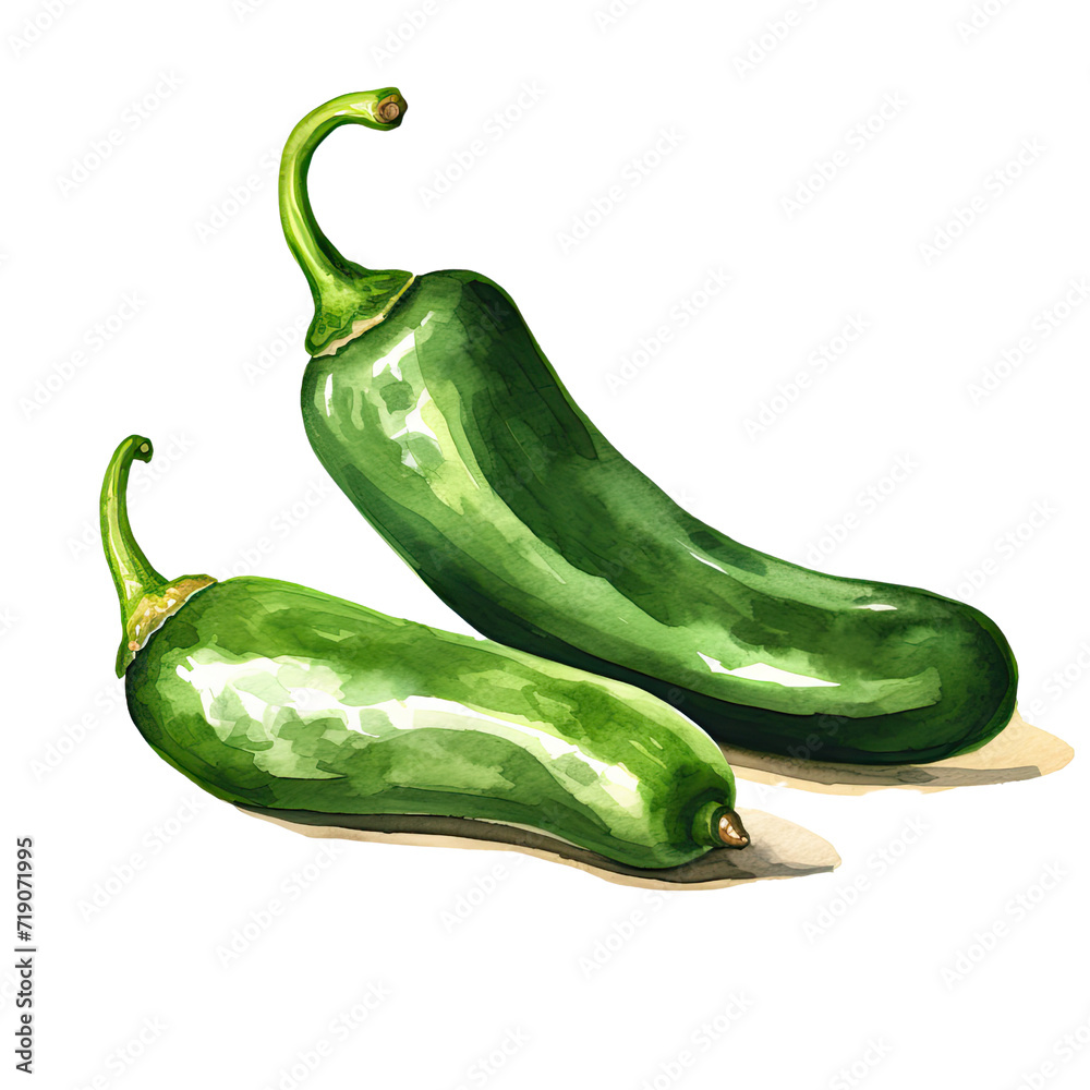 AI-generated watercolor Jalapenos clip art illustration. Isolated elements on a white background. AI-generated watercolor Jalapenos clip art illustration. Isolated elements on a white background.