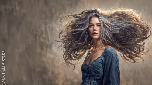 Illustrazione di una ragazza con i capelli al vento photo