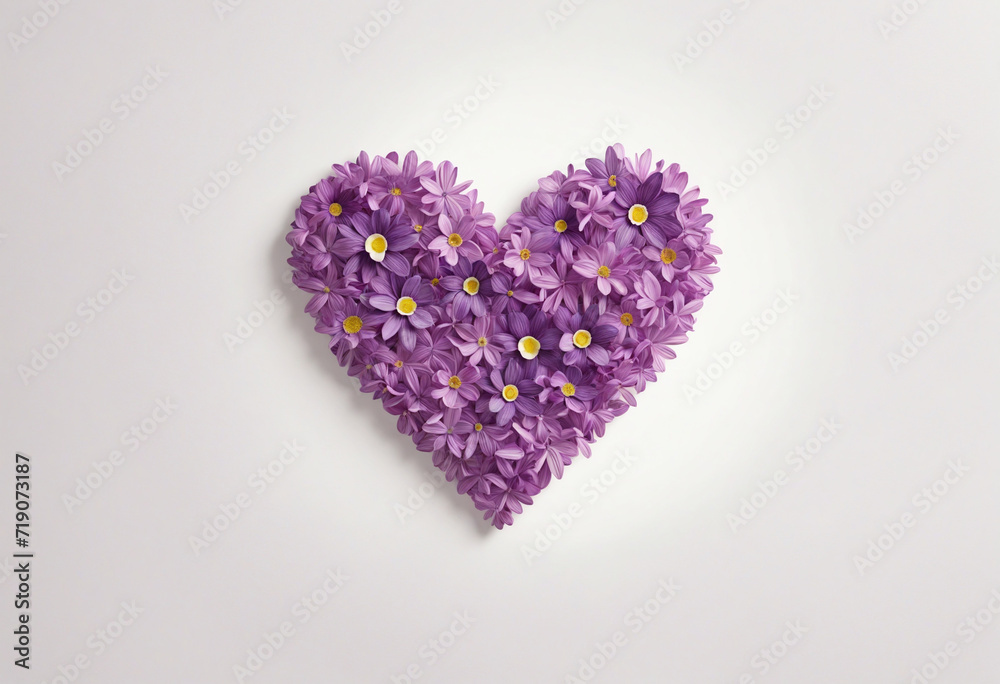 Floral Purple Heart on White Background