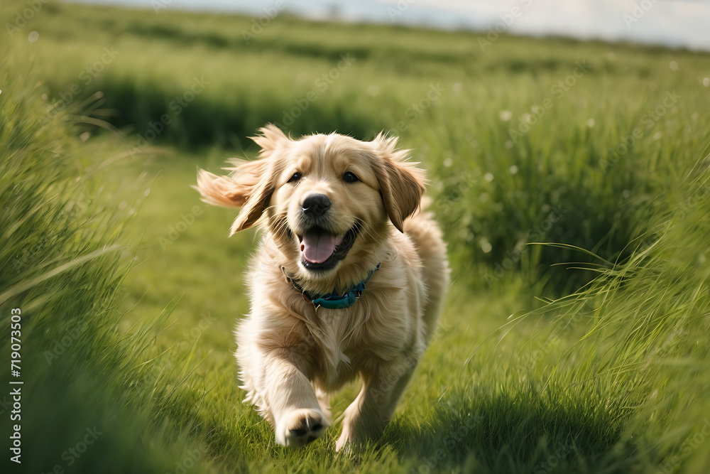 Cute Golden Retriever Playing Joyfully in the Garden - Generative AI Image! Cute Golden Retriever Playing Joyfully in the Garden - Generative AI Image!