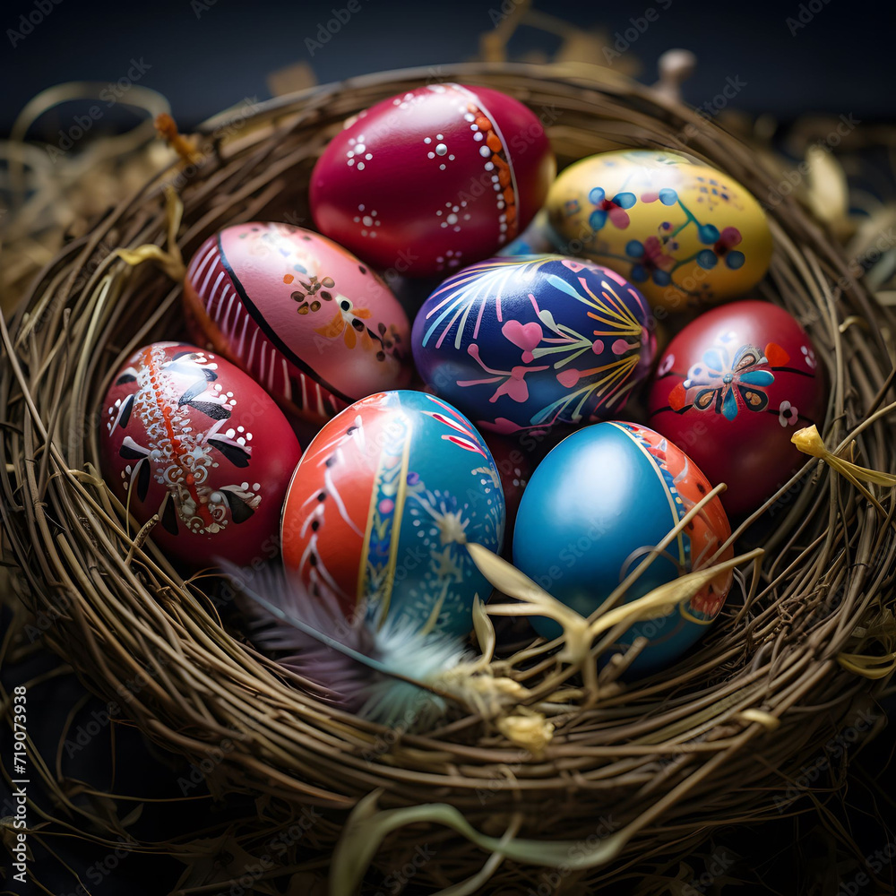 easter eggs in a basket easter eggs in a basket