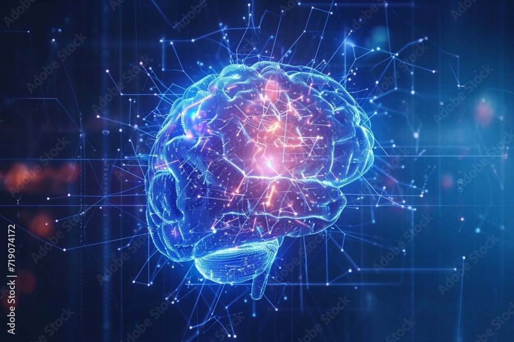Futuristic Human Brain Visualization with Digital Data Overlay Futuristic Human Brain Visualization with Digital Data Overlay