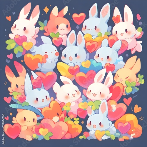 Seamless bunny pattern for valentines , Ai generative