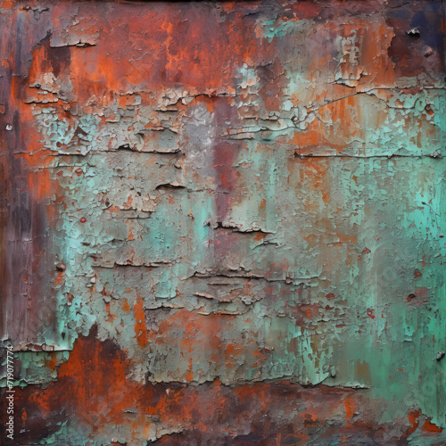 Rusty metal background. Old rusty metal surface with cracks and stains of old peeling paint © lms_lms