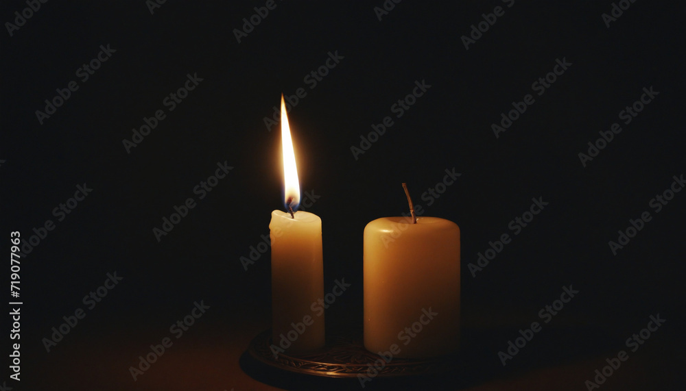 Radiant candle shines in the darkness, representing spiritual and festive essence. Radiant candle shines in the darkness, representing spiritual and festive essence.