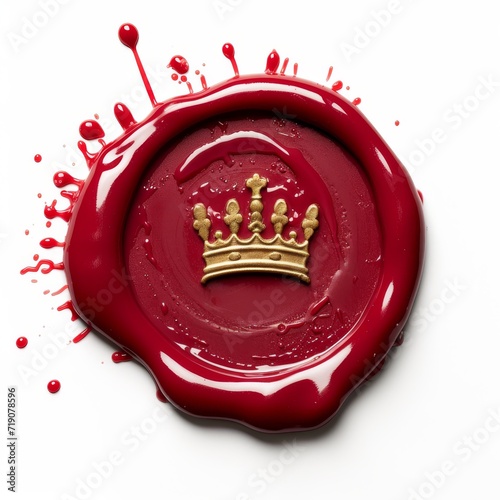 regal red wax seal with golden crown, isolated elegance, generative AI