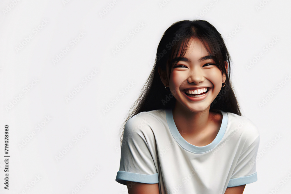 Portrait of a asian tennage girl laughing, isolated on a white background Portrait of a asian tennage girl laughing, isolated on a white background