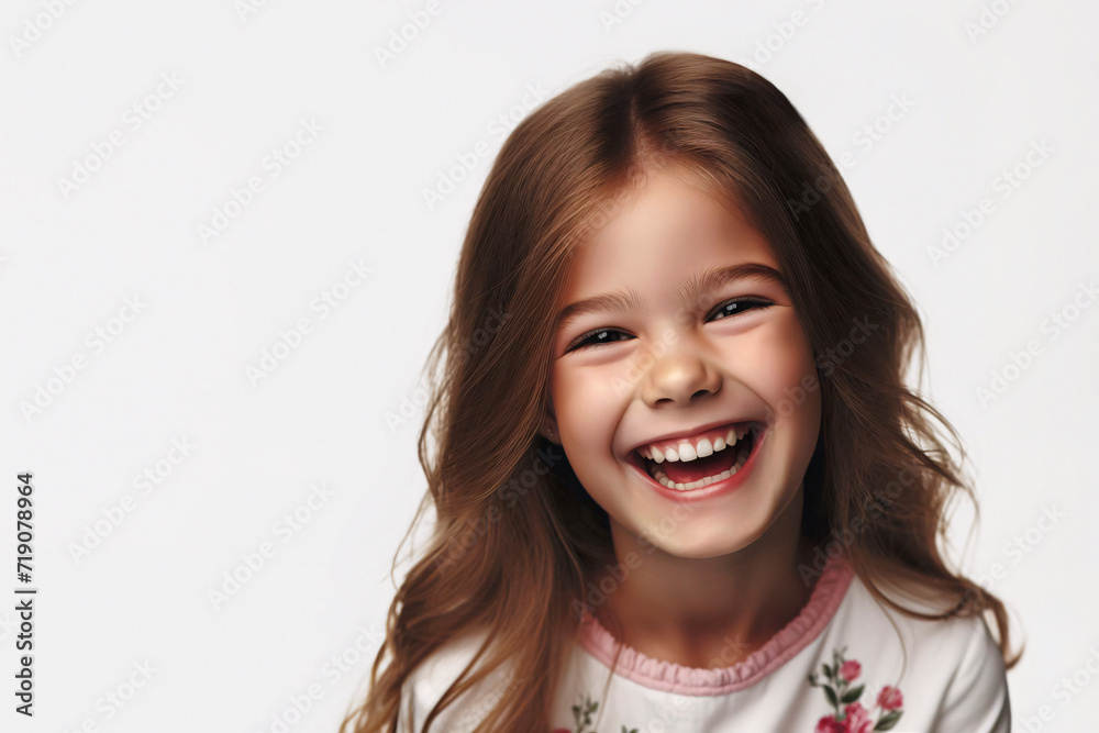 Portrait of a little girl laughing on a white background Portrait of a little girl laughing on a white background