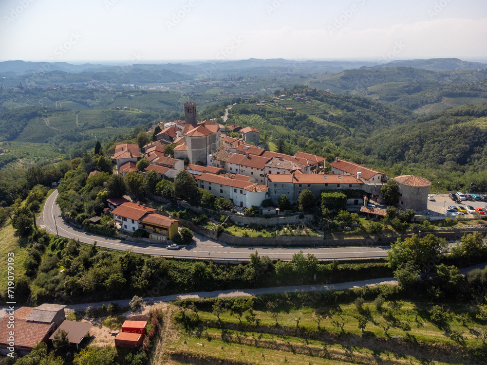 Aerial view of Smartno with your vineyards in Slovenia 