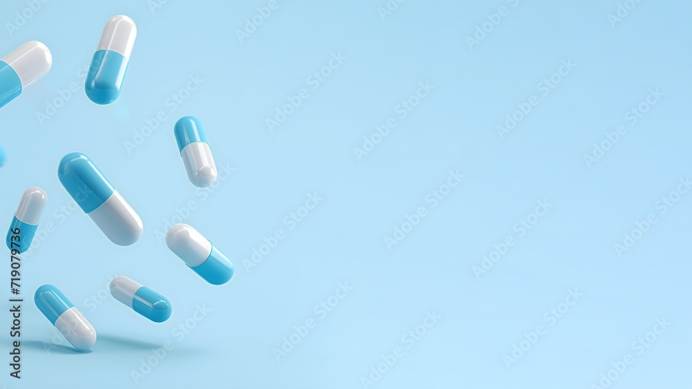 Des gélules de médicaments pour pouvoir se guérir sur fond bleu