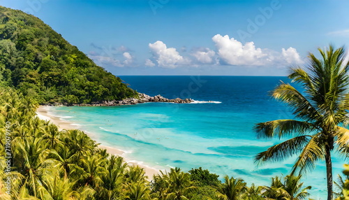 aerial drone shot on bird view of the beach with blue color ocean.