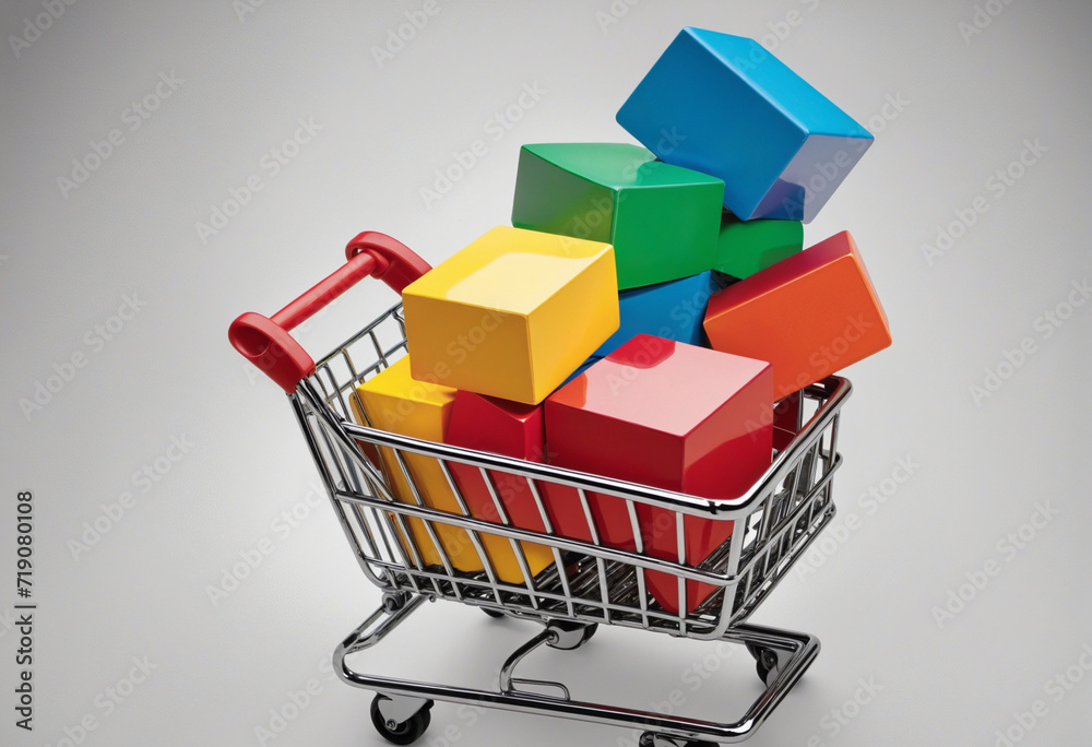 Colorful blocks stored in a trolley, placed in a cart with wheels, poised to deliver fun and inspiration.
