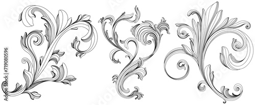 Hand drawn baroque decorative set.  Element filigree calligraphy for design collection.