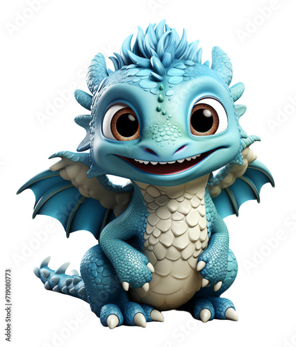 3d illustration of adorable cute dragon cartoon character on transparent background, ai generative