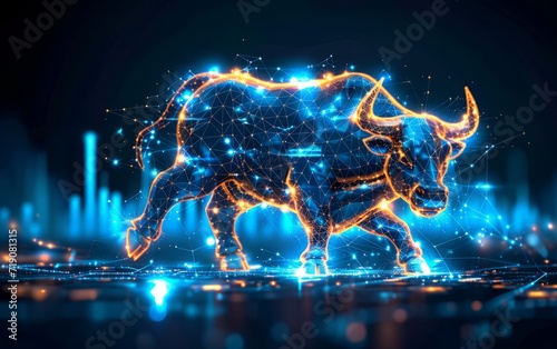 Neon Blue Bull Market Growth Concept