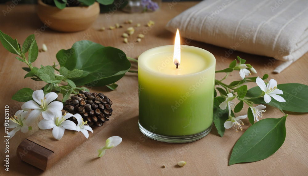 Organic herbal aromatherapy candle for relaxation and nature's beauty