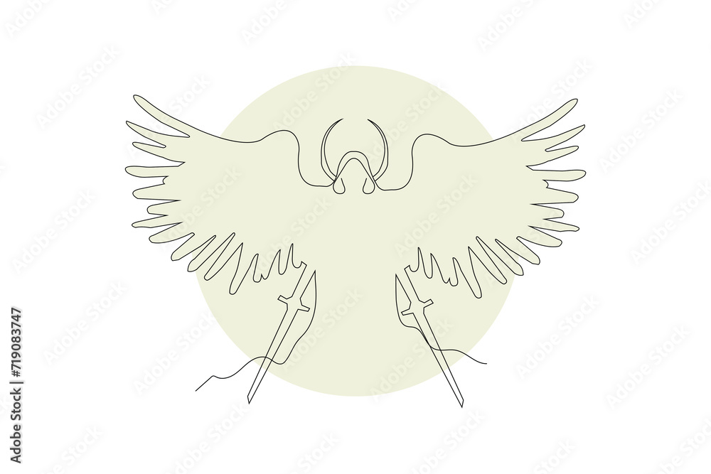 Grim Reaper with wings and sword line art vector isolated on white background. Grim Reaper with wings and sword line art vector isolated on white background.